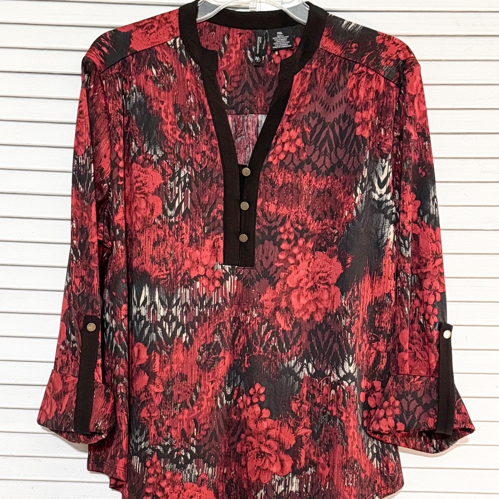 New Directions Top Blouse - Red & Black - Size Petite XL